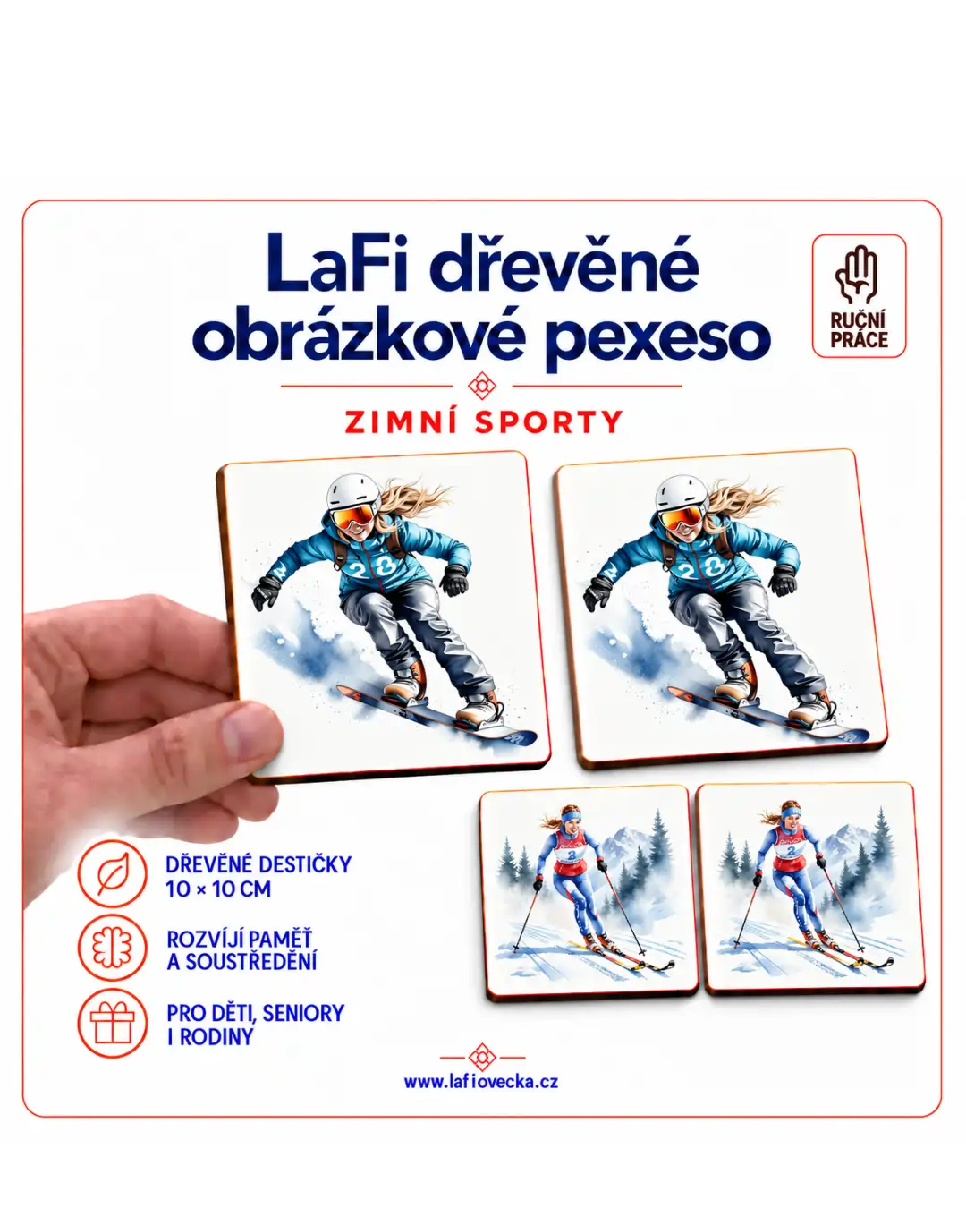 LaFi dřevěné obrázkové pexeso – Zimní sporty